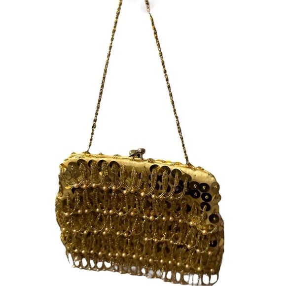 Vintage Gold Beaded Evening Bag Made in Hong Kong - Picture 2 of 13